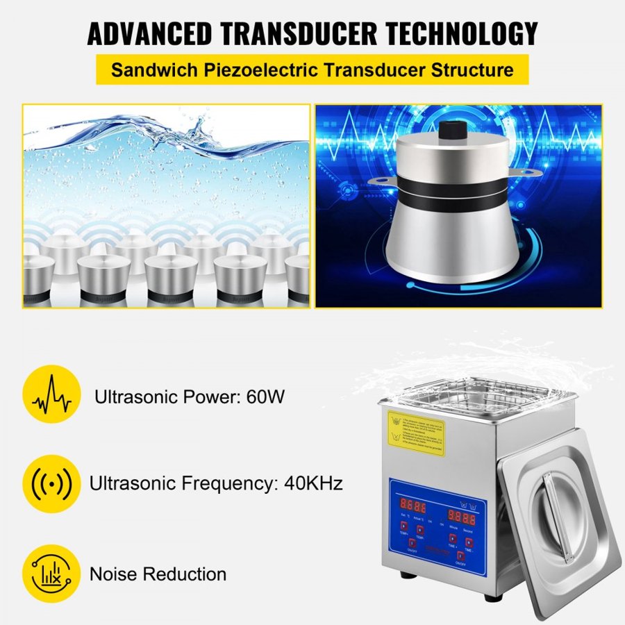 VEVOR Jewelry Ultrasonic Cleaner - 2L, 40kHz, Digital Timer