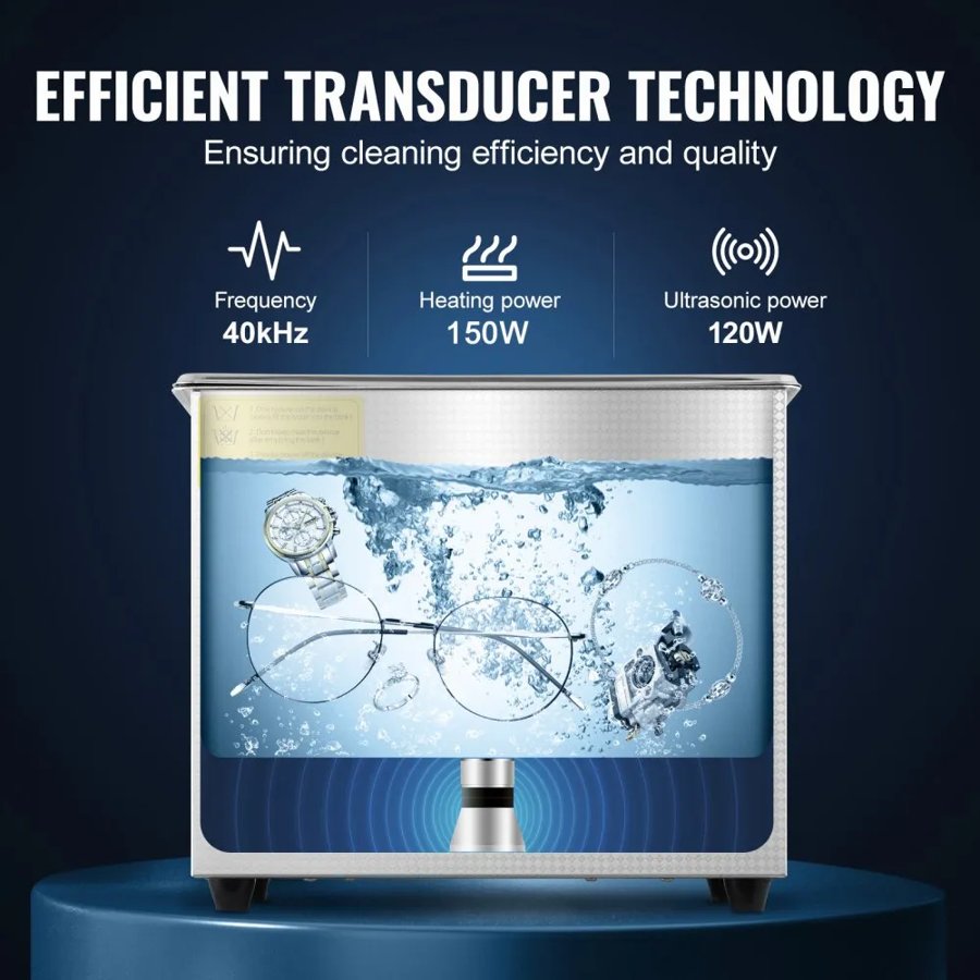 VEVOR 3 Liter Ultrasonic Cleaner - 40kHz, Heated Tank, 2.85L