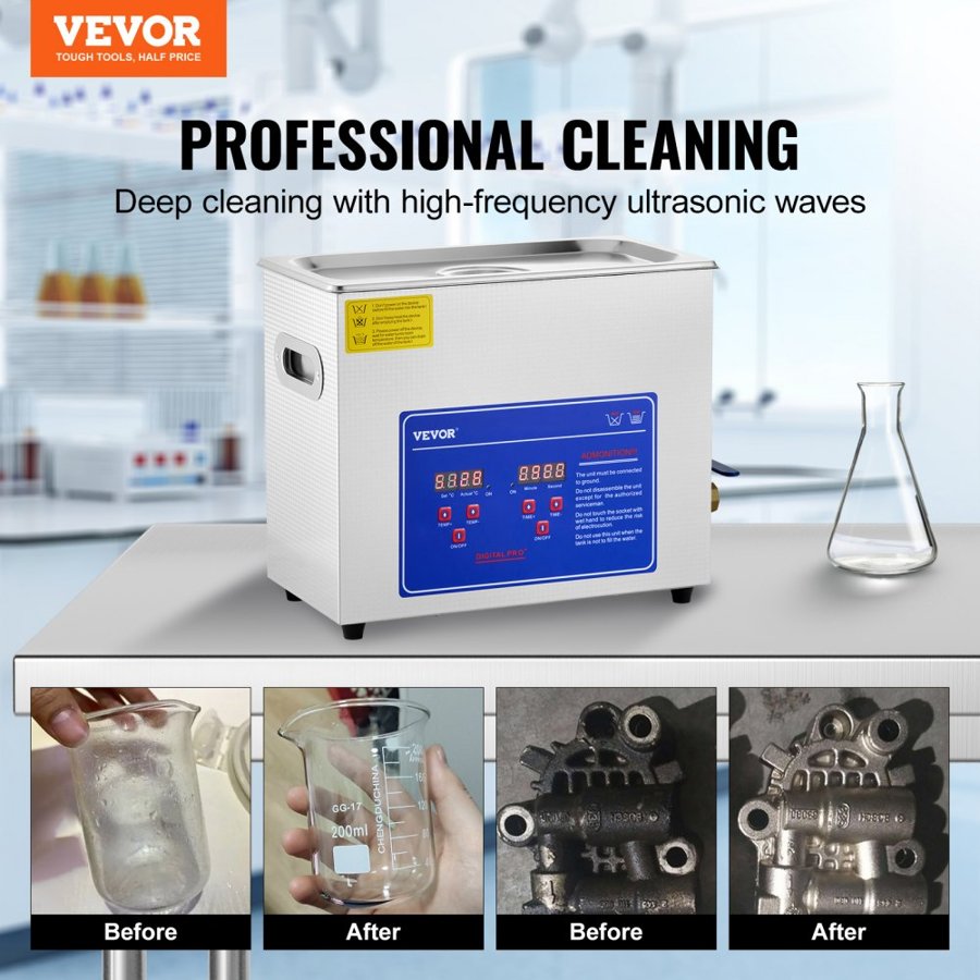 VEVOR Industrial Sonic Cleaner 6L – 40kHz, 200W, SUS304
