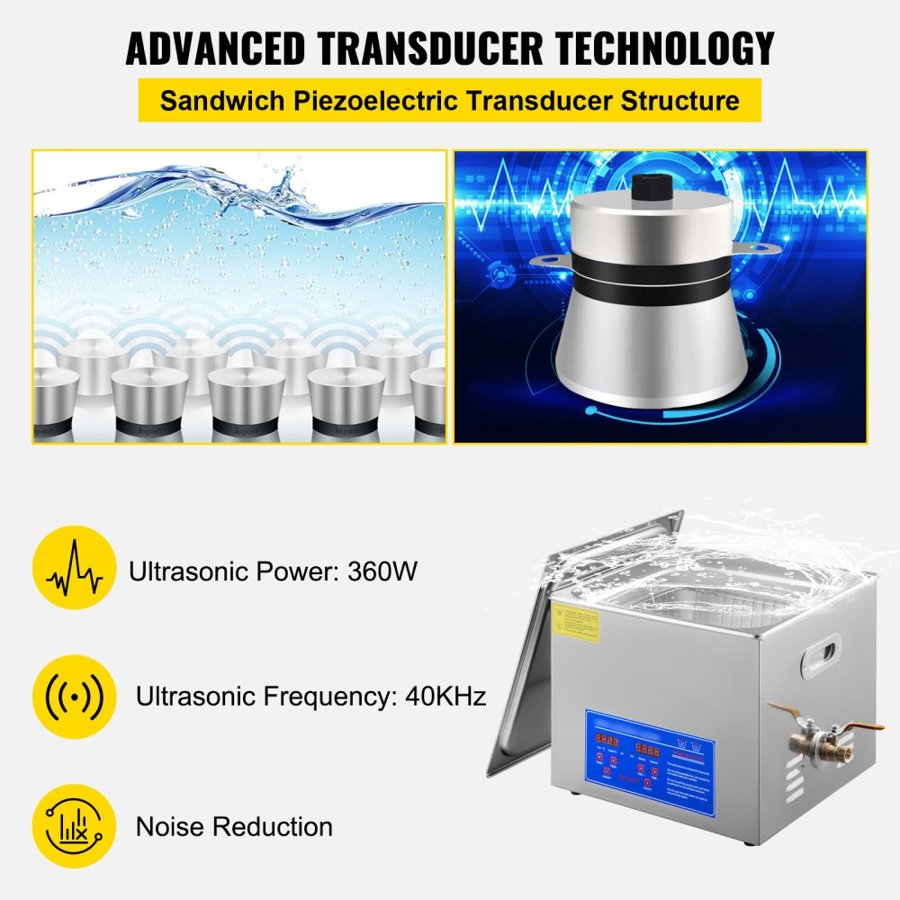 VEVOR Digital Ultrasonic Cleaning Machine – 15L, 360W, 40kHz