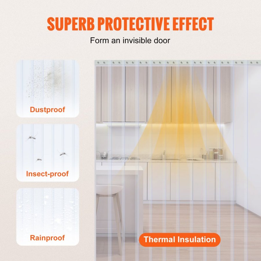 VEVOR Strip Curtain PVC Door Curtain 2499.4 cm x 30.5 cm Roll Cooler Freezer Clear Plastic