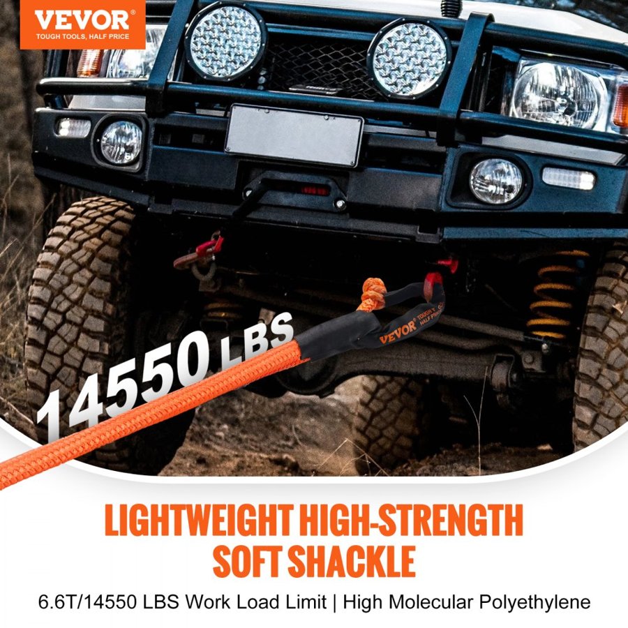VEVOR Soft Shackle Synthetic Recovery Rope 2PCS 1.3x56 cm 20 Ton Break Strength