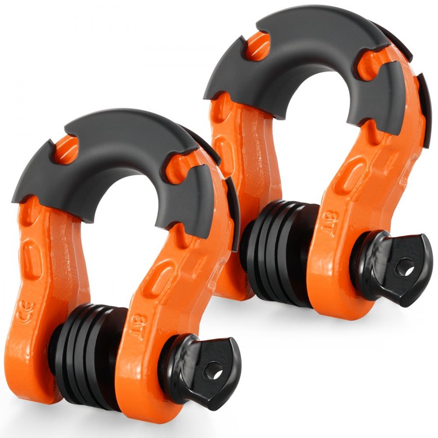 VEVOR 3/4" D-Ring Shackle, 2 Pack Alloy Steel Shackles 66139 lbs (30 Ton) Break Strength with 7/8" Screw Pin, Isolators & Washers, Heavy Duty Off Road Vehicle Recovery Shackle for Jeep Truck, Orange