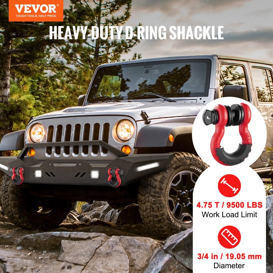 VEVOR 2 Pack 19 mm D Ring Shackle with 22.2 mm Screw Pin 28.5 Ton Break Strength