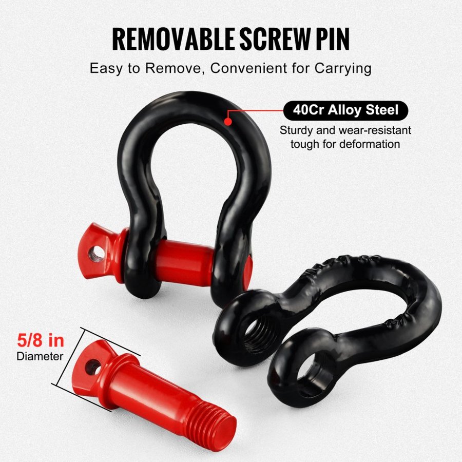 VEVOR 4 Pack 12.7 mm D Ring Shackle with 15.9 mm Screw Pin 8 Ton Break Strength