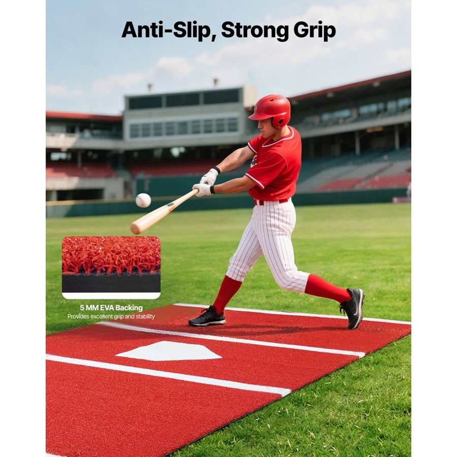 VEVOR Batting Cage Mats – 12x6 FT Turf, Home Plate, Red