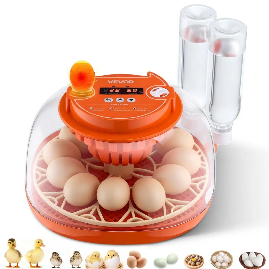 VEVOR 12 Egg Incubator, Automatic Egg Turner with LED Candler, Temperature & Humidity Control, 360° View Clear Window, Poultry Eggs Incubator for Home Farm, Hatching Chicks Ducks Goose Quail