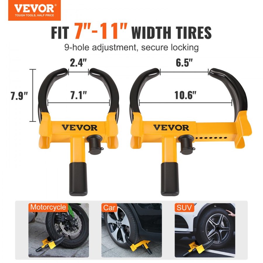 VEVOR Wheel Lock, 2 Packs Universal Wheel Clamp Lock, Adjustable Anti Theft Trailer Lock Wheel Clamp, Heavy-duty Steel Tire Lock for ATV RV SUV Car Golf Cart Boats Motorcycles, with 6 Keys