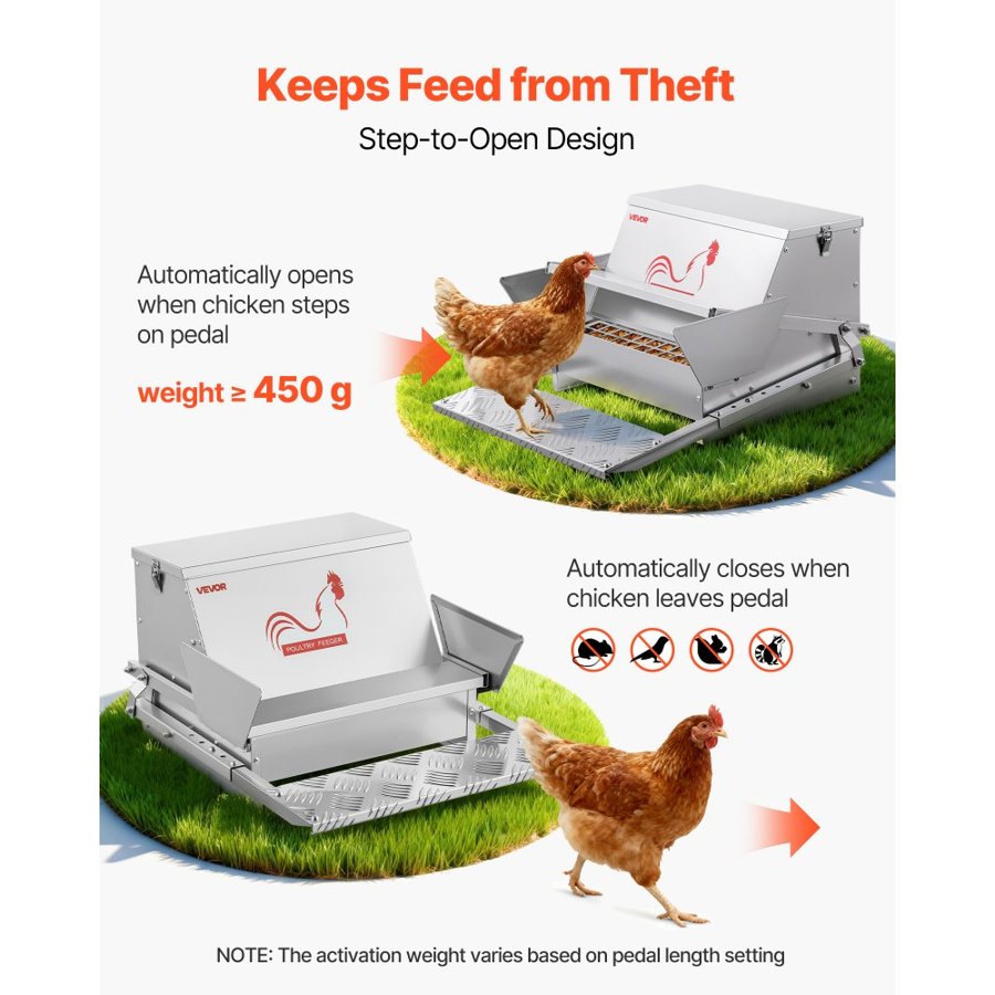 VEVOR Automatic Chicken Feeder – 25 lbs Rainproof Treadle