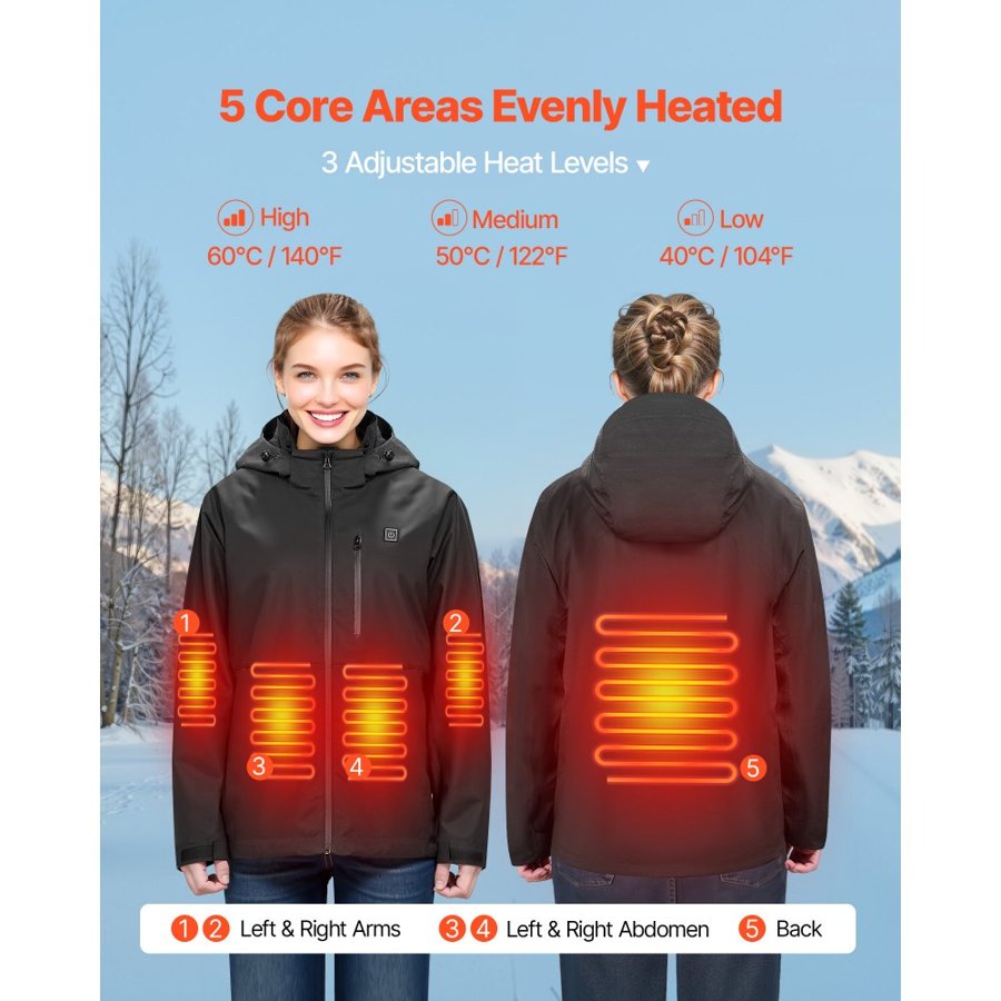 VEVOR Heated Jacket For Men – 7.4V, 8000mAh Battery, L Size