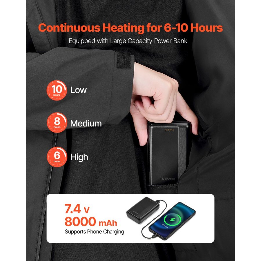 VEVOR Heated Jacket For Men – 7.4V, 8000mAh Battery, L Size
