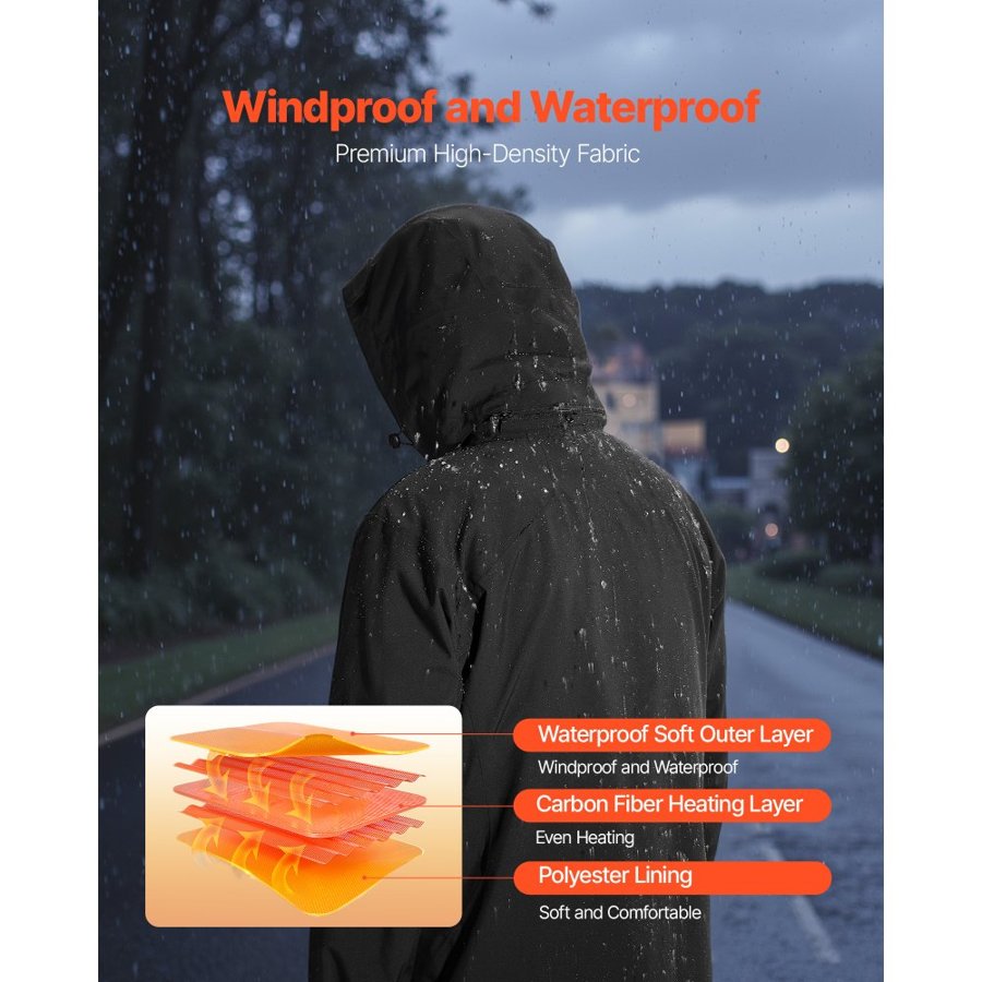 VEVOR Heated Jacket For Men – 7.4V, 8000mAh Battery, L Size