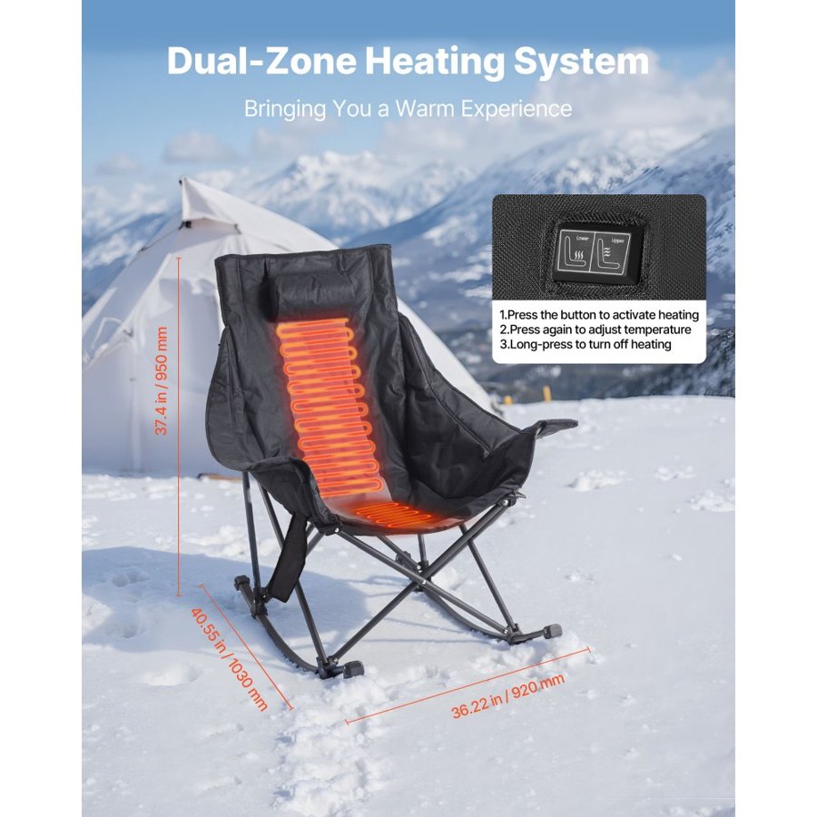 VEVOR Heated Rocking Camping Chair – 2 Zone, 225 lbs