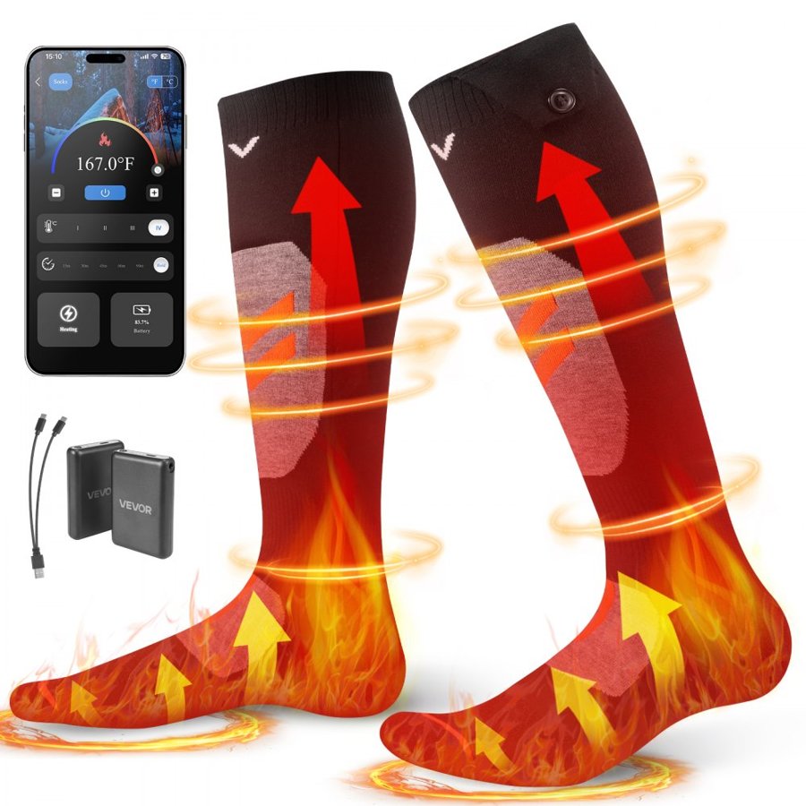 VEVOR Battery Heated Socks – 5000mAh, 4 Heat Levels