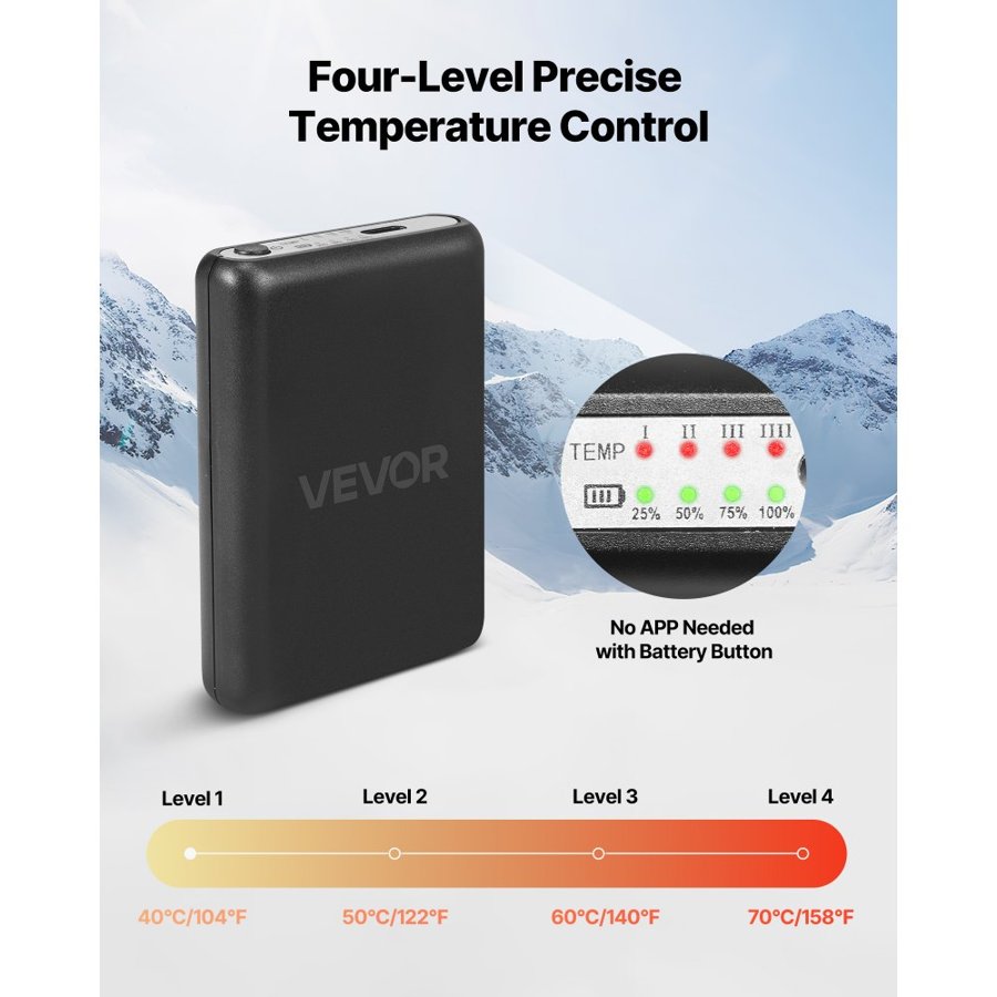 VEVOR Heated Socks, Small Size, 5000mAh Battery Rechargeable Heating Socks with 4 Heating Levels, Electric Heated Sock with APP Control for Men Women, Foot Warmer for Hunting Riding Camping Hiking