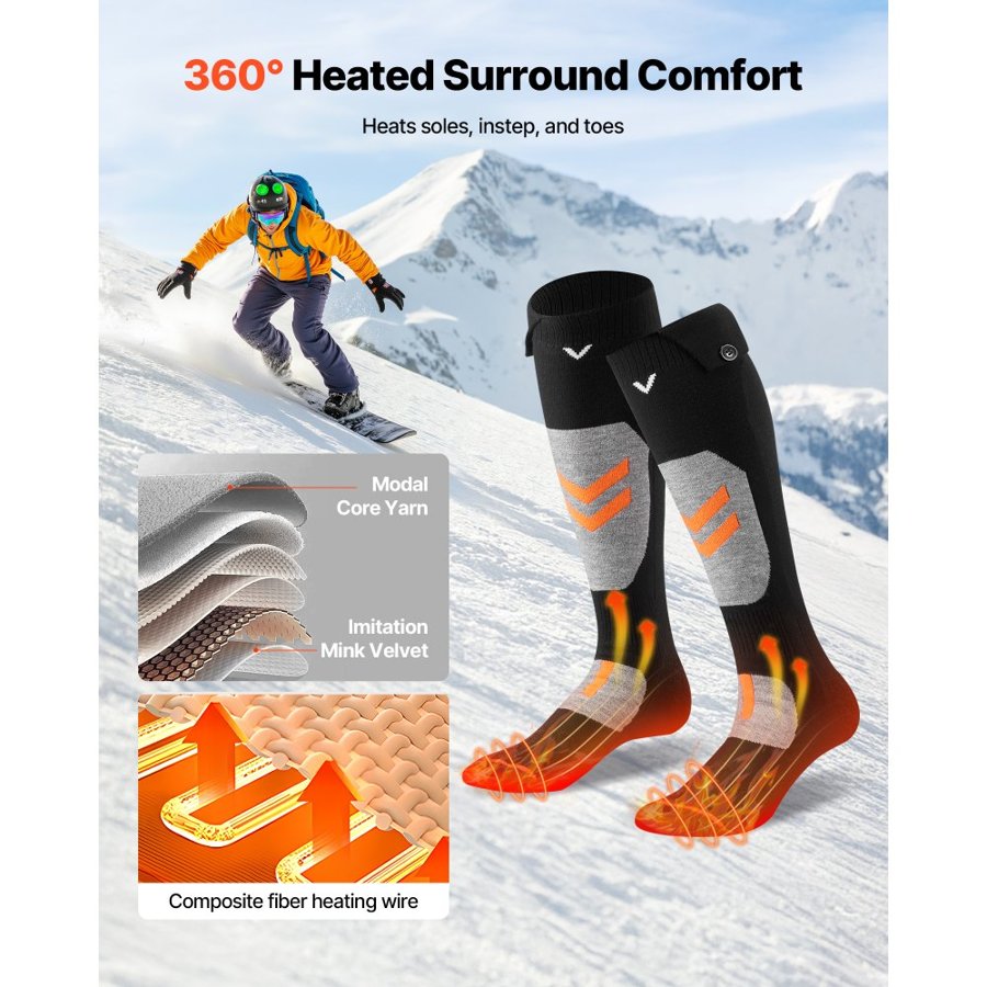 VEVOR Heated Socks, Small Size, 5000mAh Battery Rechargeable Heating Socks with 4 Heating Levels, Electric Heated Sock with APP Control for Men Women, Foot Warmer for Hunting Riding Camping Hiking