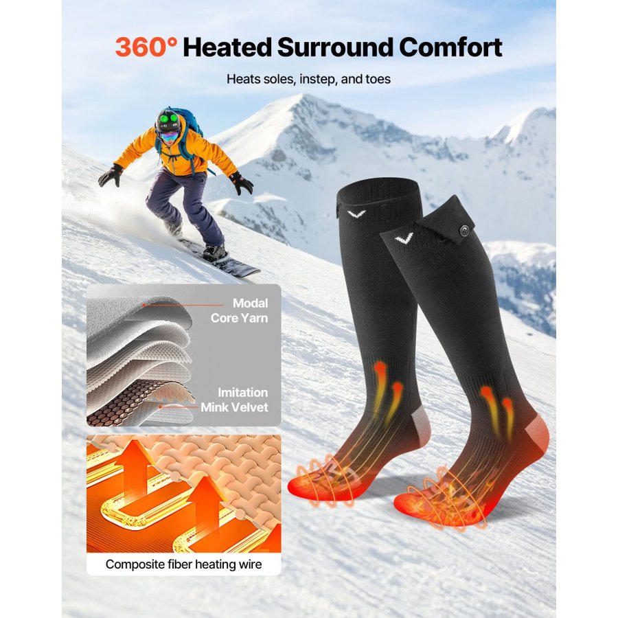 VEVOR Battery Heating Socks – 5000mAh, 40°C to 70°C, 360°