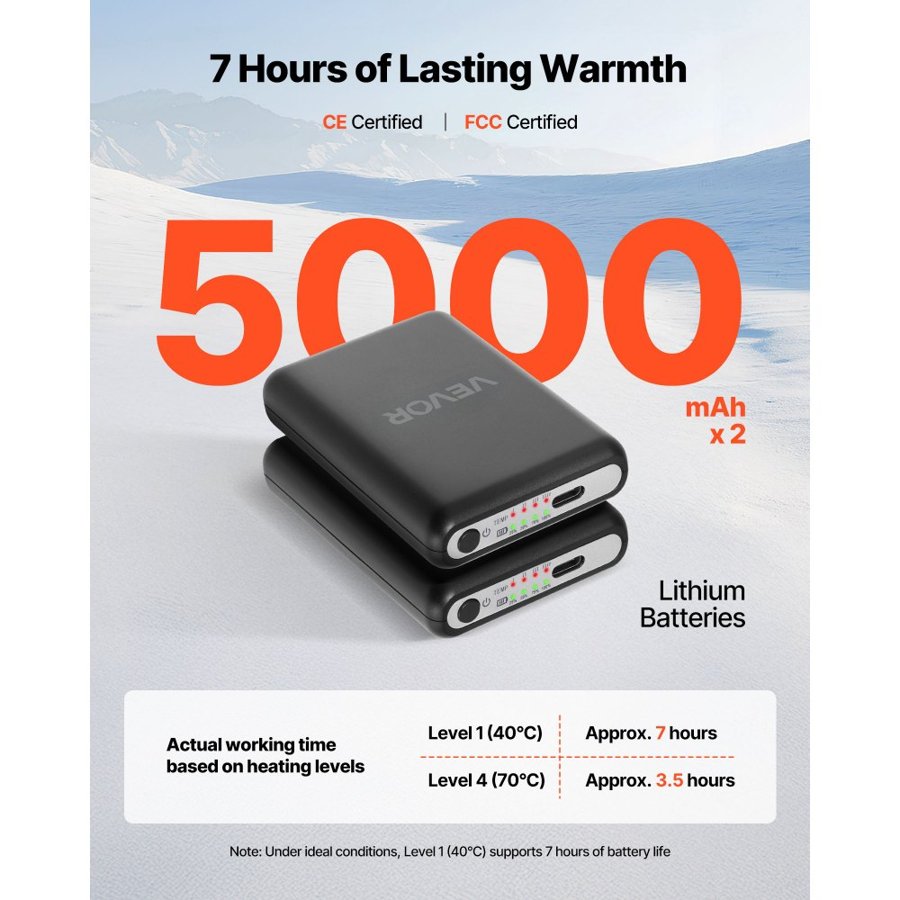 VEVOR Battery Heating Socks – 5000mAh, 40°C to 70°C, 360°