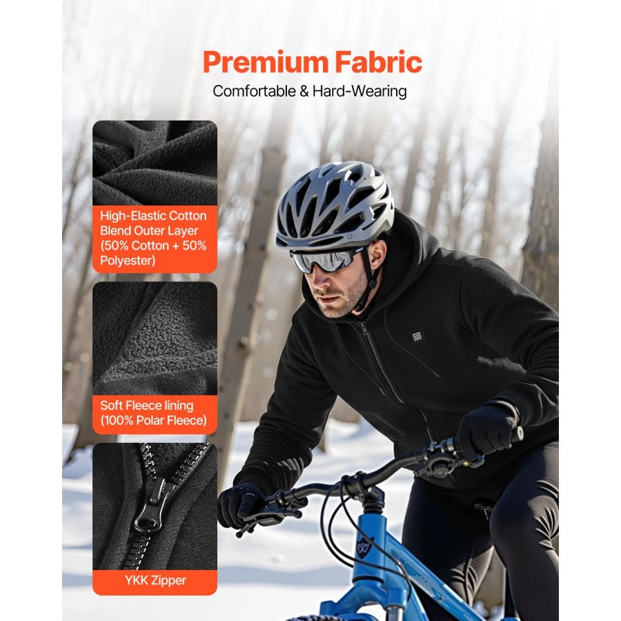 VEVOR Heated Zip Hoodie – 5 Heating Zones, 16000mAh, 7.4V