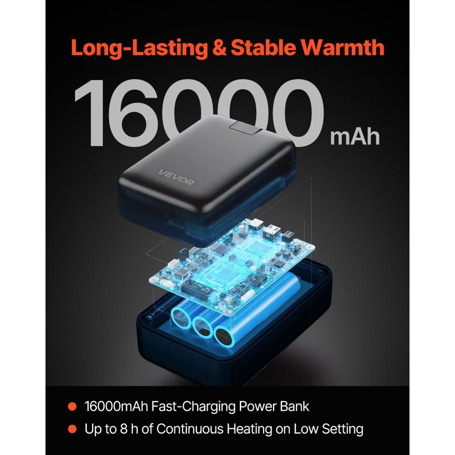 VEVOR Heated Sweatshirt Hoodie for Men Women, Heated Jacket Unisex with 7.4V 16000mAh Rechargeable Power Bank Pack, 5 Heating Zones, 3 Temp Levels, 4-8H Warmth, for Winter Outdoor Camping, Black
