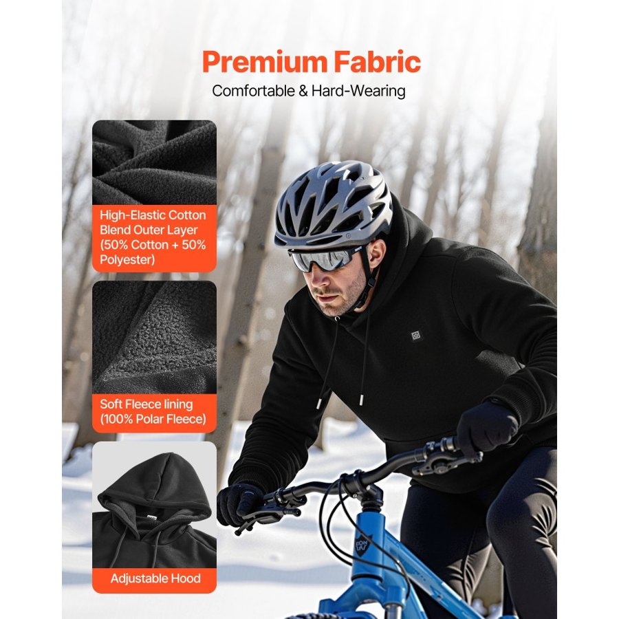 VEVOR Heated Sweatshirt Hoodie for Men Women, Heated Jacket Unisex with 7.4V 16000mAh Rechargeable Power Bank Pack, 5 Heating Zones, 3 Temp Levels, 4-8H Warmth, for Winter Outdoor Camping, Black