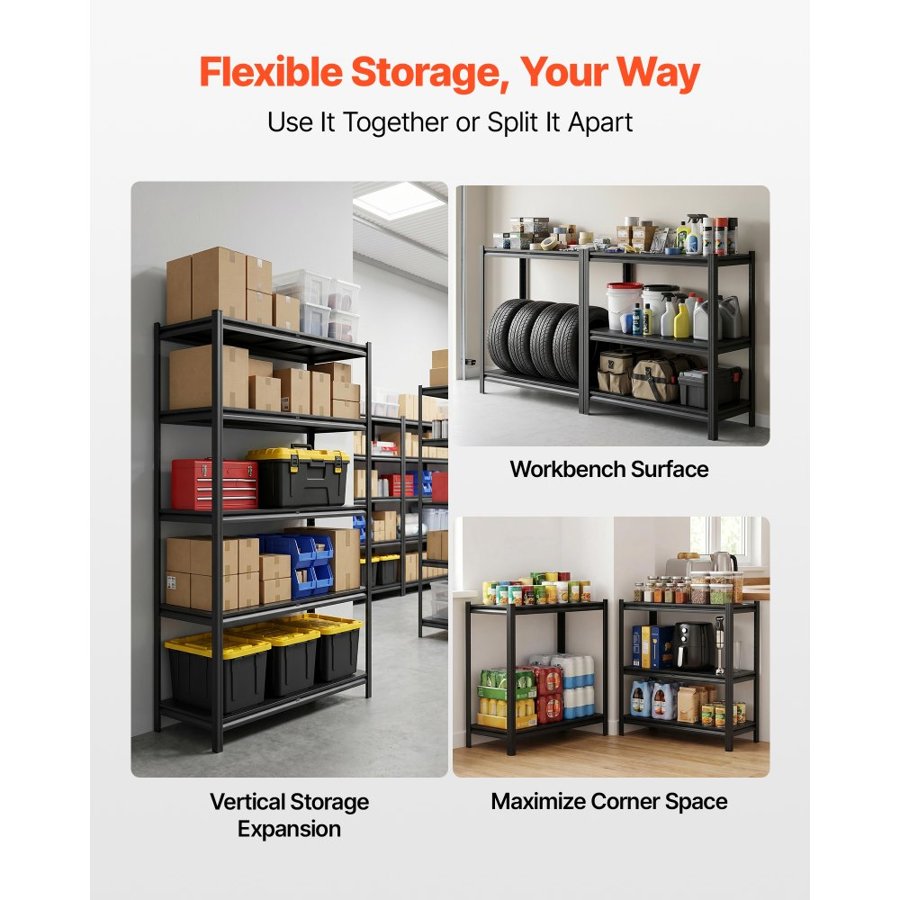 VEVOR Storage Shelves, 5-Tier Adjustable, 1360.8 kg Capacity, Heavy Duty Garage Storage Shelving Unit, Metal Utility Rack Shelf, for Garage Warehouse Basement Kitchen, 1030 mm W x 465 mm D x 1813 mm H