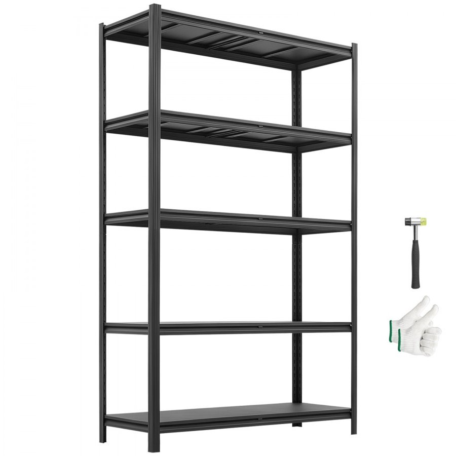 VEVOR Storage Shelves, 5-Tier Adjustable, 1360.8kg Capacity, Heavy Duty Garage Storage Shelving Unit, Metal Utility Rack Shelf, for Garage Workshop Warehouse Basement, 1230 mm W x 465 mm D x 1962 mm H