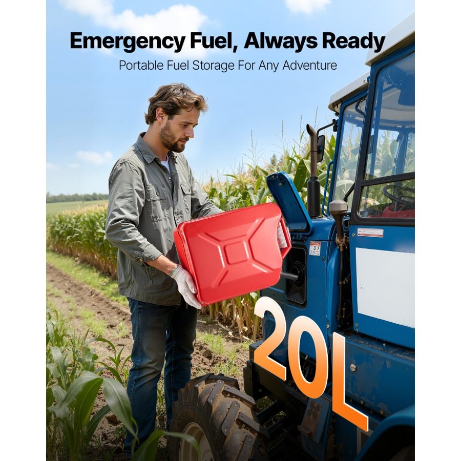 VEVOR Jerry Can Fuel Tank – 5.3 Gal / 20L, Leakproof Metal