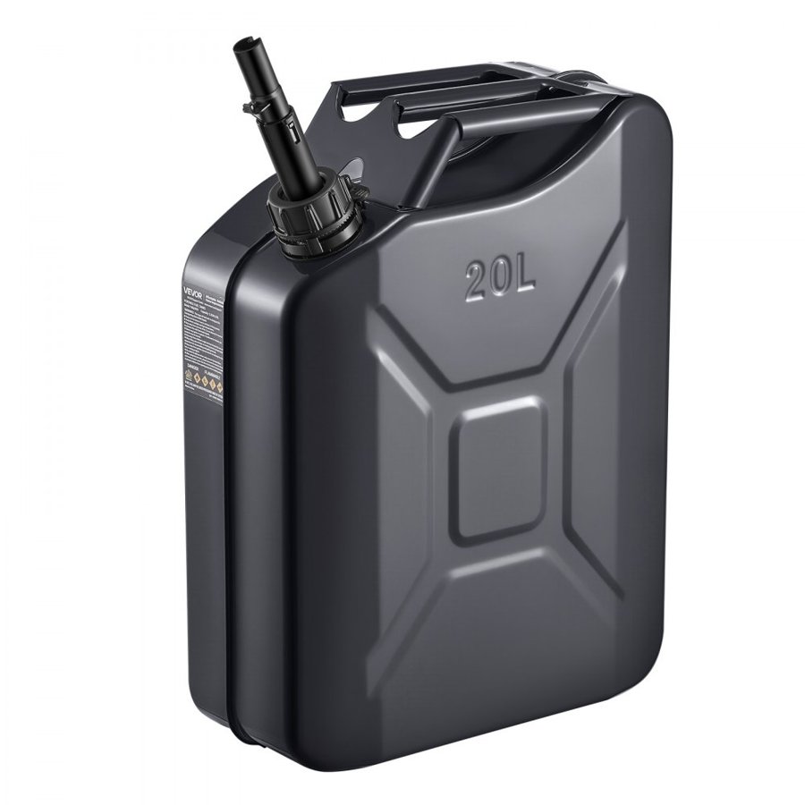 VEVOR Metal Fuel Container, 20 L, Fuel Jerry Can with Spout and Comfort Handle, 6 L/min Max Flow Rate, Leakproof & Corrosion-resistant Metal Gas Tank Most Cars Motorcycle ATV UTV, Black