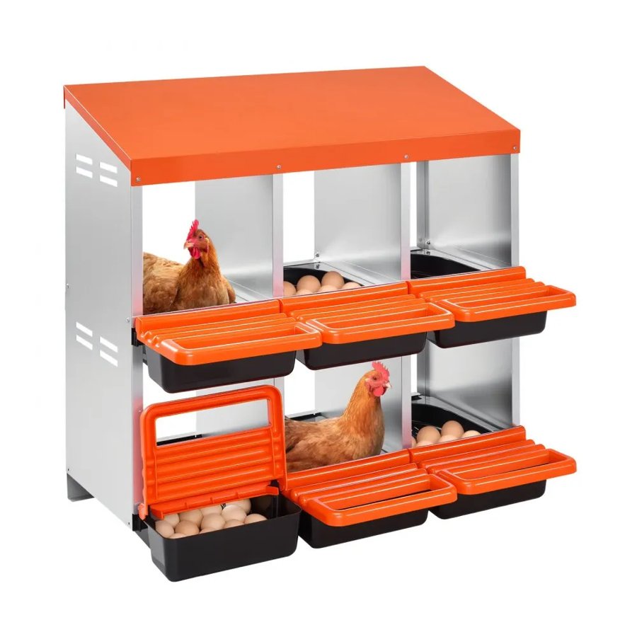 VEVOR Metal Chicken Nesting Boxes – 6-Compartment, 2 Tier