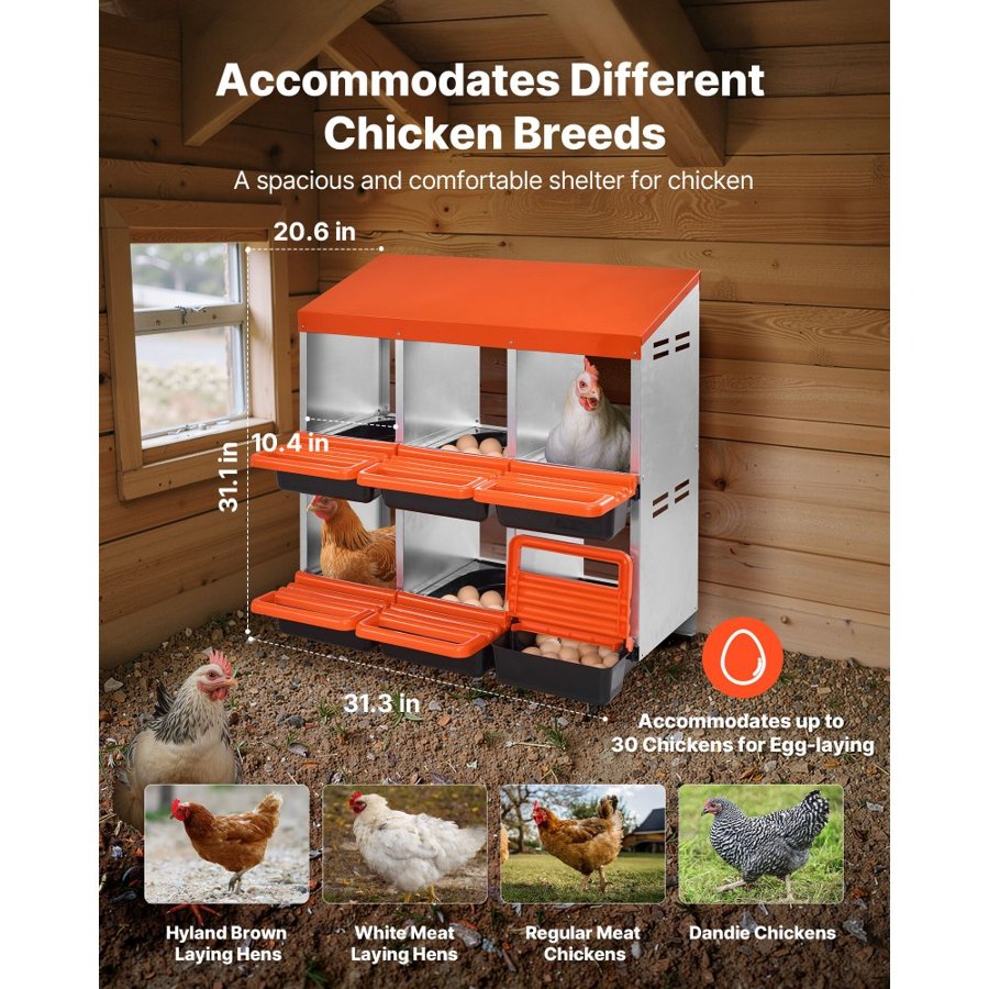 VEVOR Metal Chicken Nesting Boxes – 6-Compartment, 2 Tier