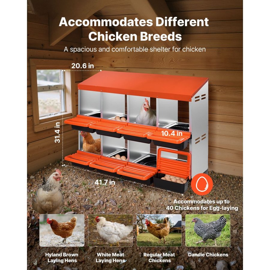 VEVOR Chicken Coop Nesting Boxes – 8-Compartment, 2 Tiers