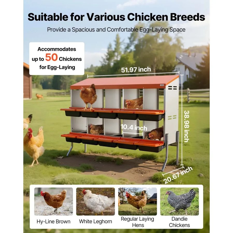 VEVOR Chicken Nesting Boxes with Egg Drop – 10 Compartments