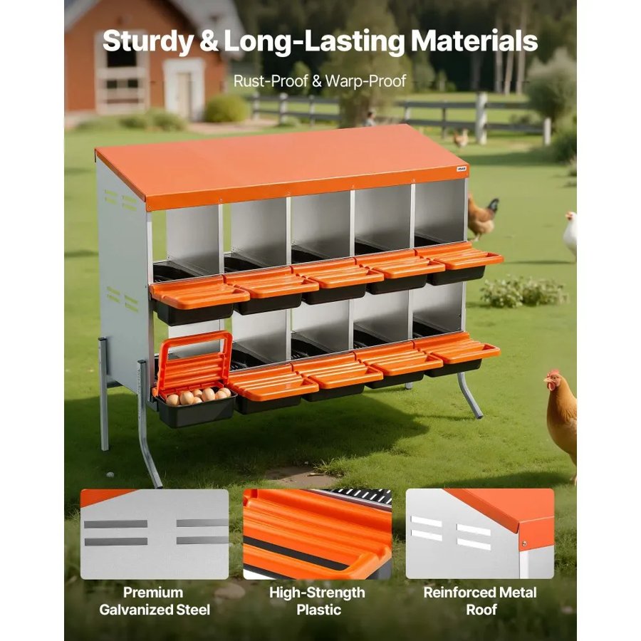 VEVOR Chicken Nesting Boxes with Egg Drop – 10 Compartments