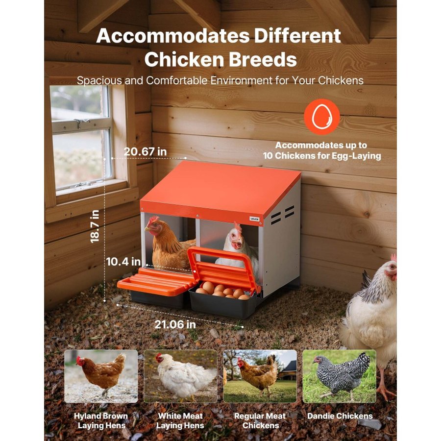 VEVOR Metal Chicken Nest Boxes – 10.4-Inch, 5 Hens per Hole