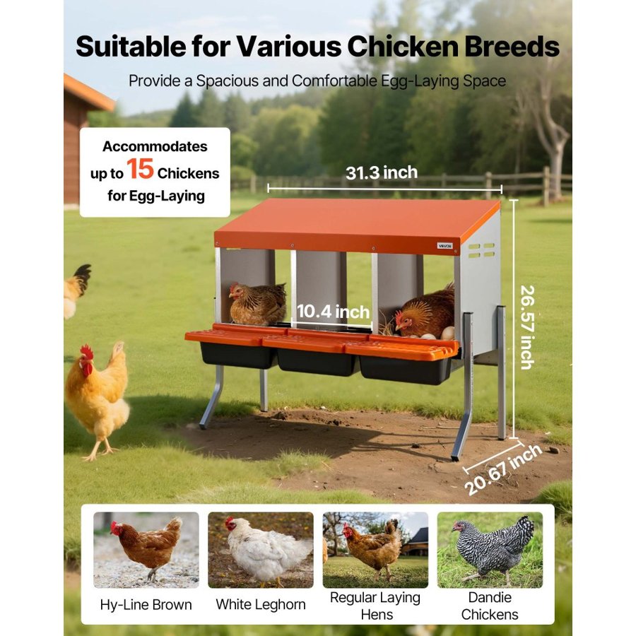 VEVOR Galvanized Metal Chicken Nesting Boxes – 10.4 In Comp