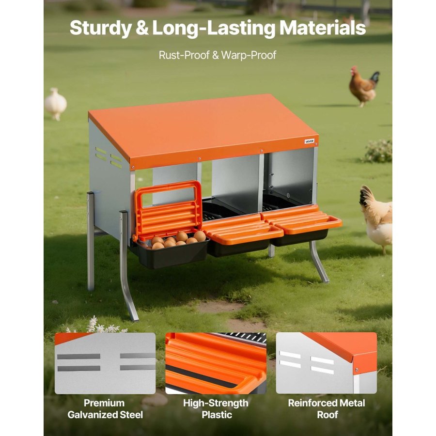 VEVOR Galvanized Metal Chicken Nesting Boxes – 10.4 In Comp