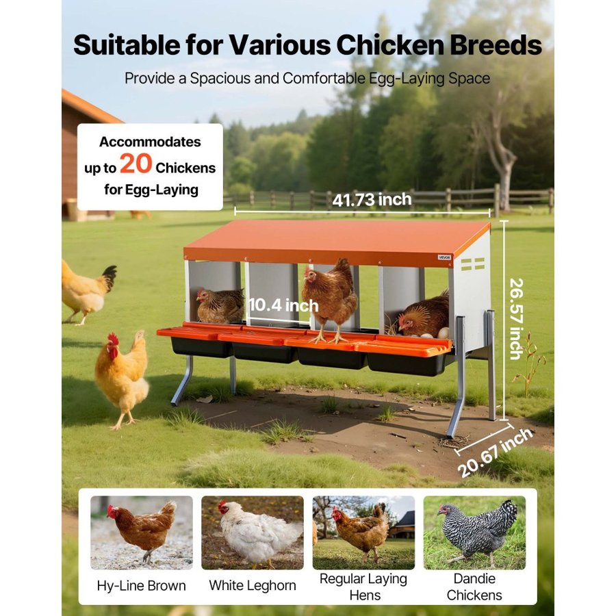 VEVOR Chicken Coop 4 Nesting Boxes – 27lbs, 0.03-inch Thick