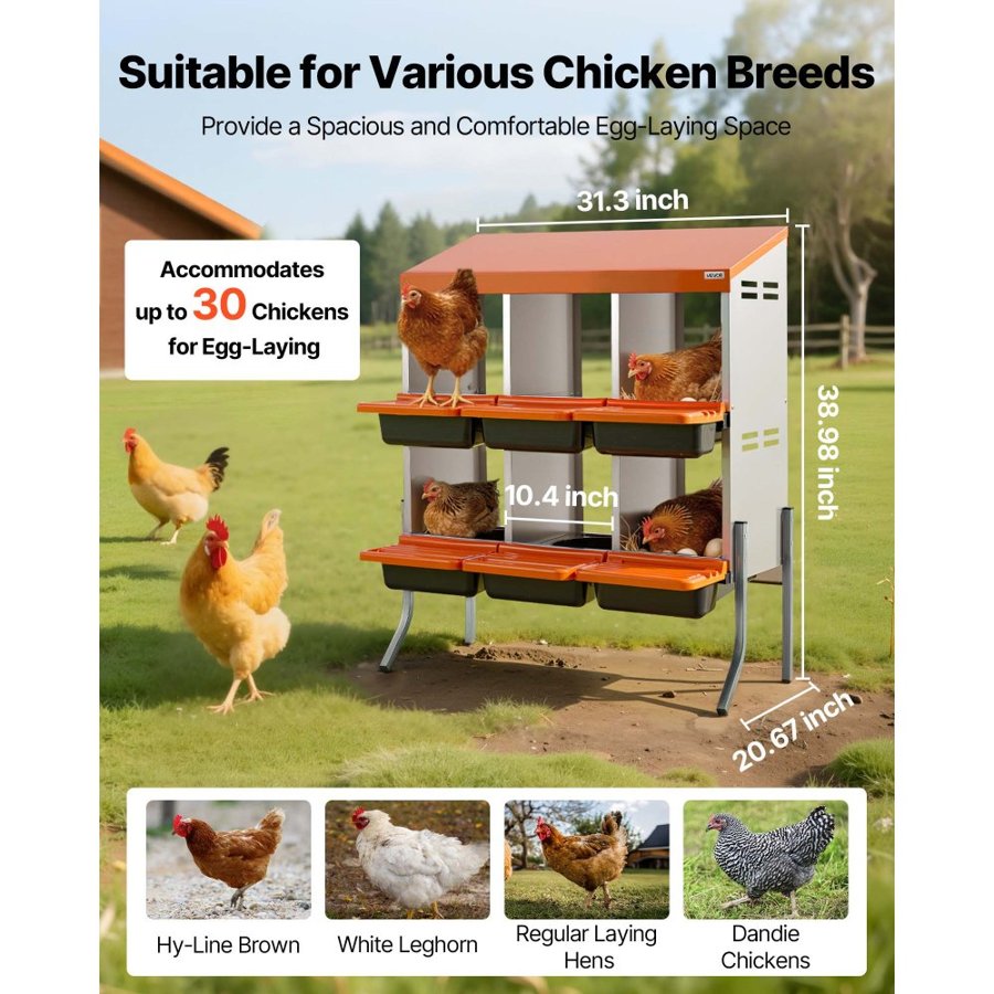VEVOR Roll Away Nesting Boxes – 6 Compartments, 10.4 Inch