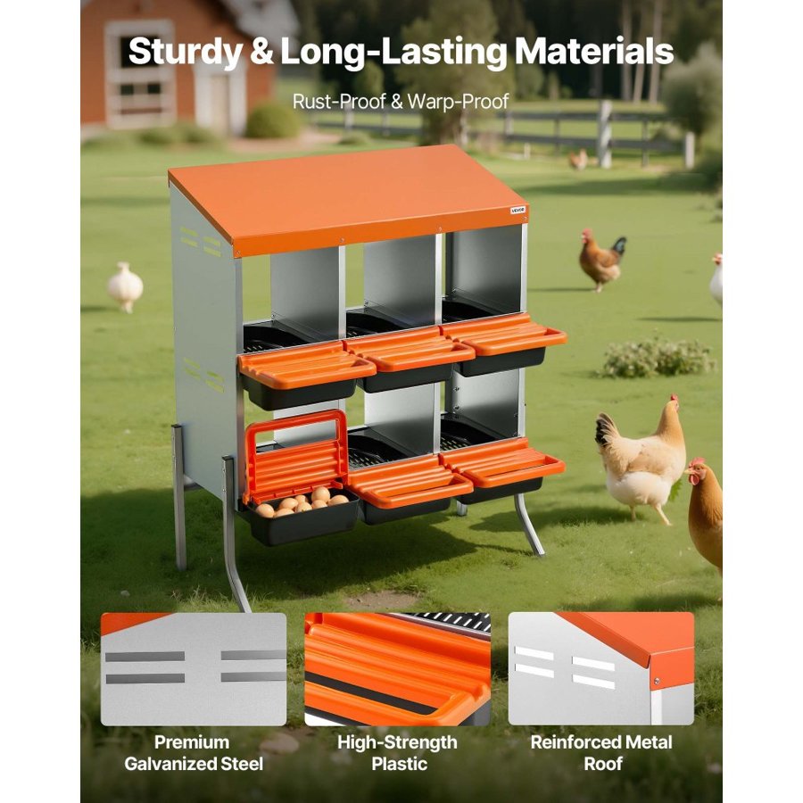 VEVOR Roll Away Nesting Boxes – 6 Compartments, 10.4 Inch