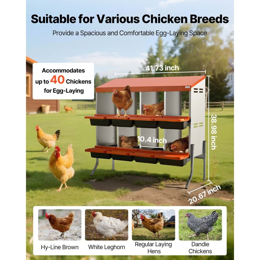 VEVOR 8 Nesting Box Chicken Coop – 0.8mm, 43lbs, 4 Legs, PP