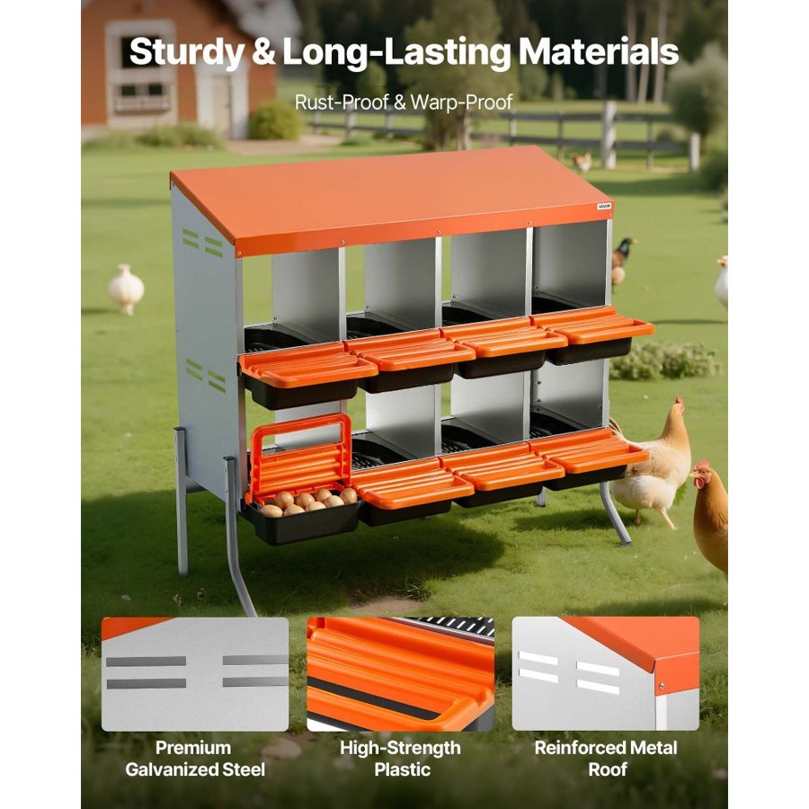 VEVOR 8 Nesting Box Chicken Coop – 0.8mm, 43lbs, 4 Legs, PP