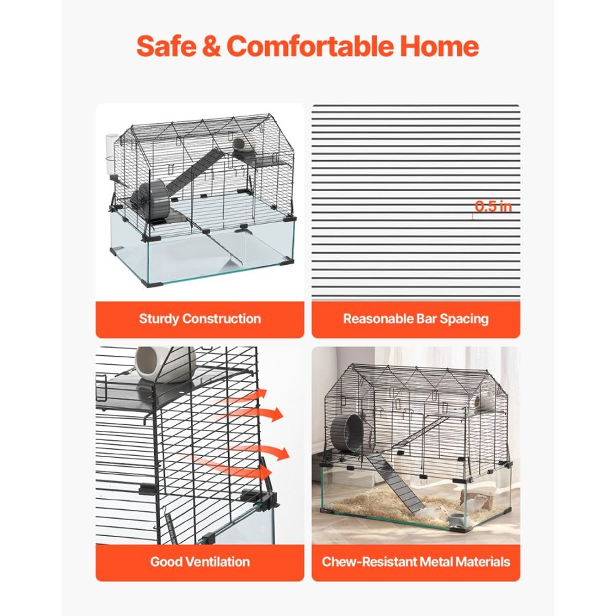 VEVOR Hamster Cage, 360° Viewing Transparent Hamster Habitats, Small Animal Cage, 22.8 x 15 x 21.3 in, Ventilated Pet Mouse Cages with Water Bottle, Portable Hamster House for Rats, Guinea Pigs