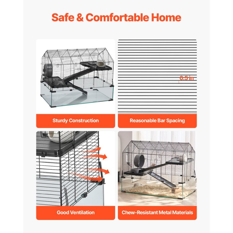 VEVOR Hamster Cage, 360° Viewing Transparent Hamster Habitats, Small Animal Cage, 29.5 x 17.3 x 24 in, Ventilated Pet Mouse Cages with Water Bottle, Portable Hamster House for Rats, Guinea Pigs