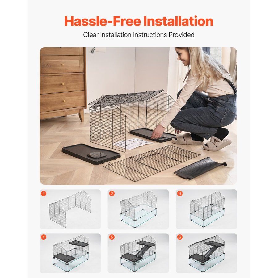 VEVOR Hamster Cage, 360° Viewing Transparent Hamster Habitats, Small Animal Cage, 29.5 x 17.3 x 24 in, Ventilated Pet Mouse Cages with Water Bottle, Portable Hamster House for Rats, Guinea Pigs