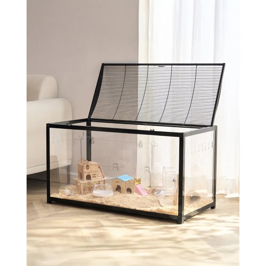 VEVOR Hamster Cage, 360° Viewing Transparent Hamster Habitats, Small Animal Cage, 37.8 x 18.5 x 21.7 in, Ventilated Pet Mouse Cages with Front Door, Portable Hamster House for Rats, Guinea Pigs