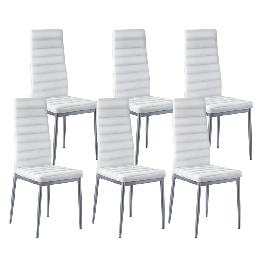 VEVOR Modern Dining Room Accent Chairs Set of 6, Upholstered Leather Side Chair for Dining Tables, Space-Saving Kitchen Table Chair with Thick Cushions and Metal Legs, White