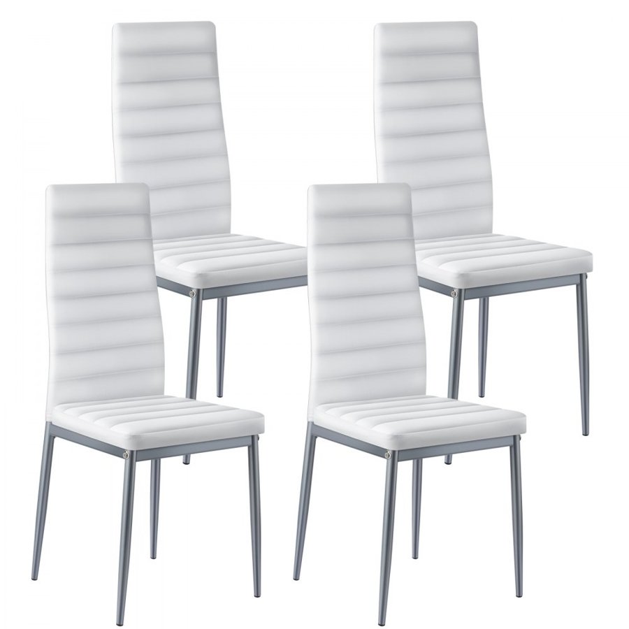 VEVOR Modern Dining Room Accent Chairs Set of 4, Upholstered Leather Side Chair for Dining Tables, Space-Saving Kitchen Table Chair with Thick Cushions and Metal Legs, White