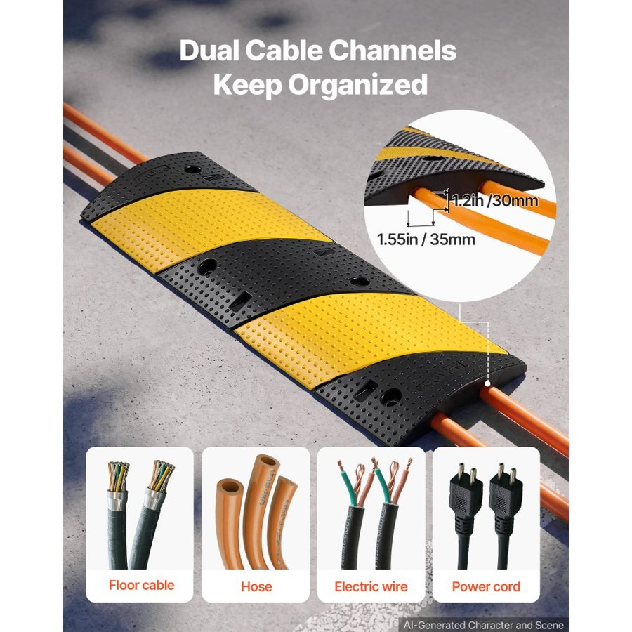VEVOR 2 Channel Cable Ramp – 40 Inch Rubber, 22,000 lbs Load