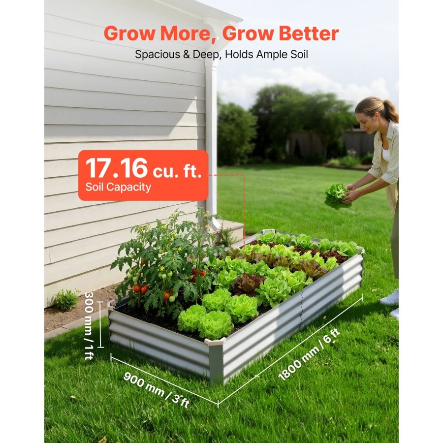 VEVOR 2 Pack Galvanized Raised Garden Beds, 180 x 90 x 30 cm, Rectangular Metal Planter Boxes Kit Outdoor, Bottomless Elevated Planting Box with Gloves, Alu-Zinc, for Growing Flowers Vegetables, Silver